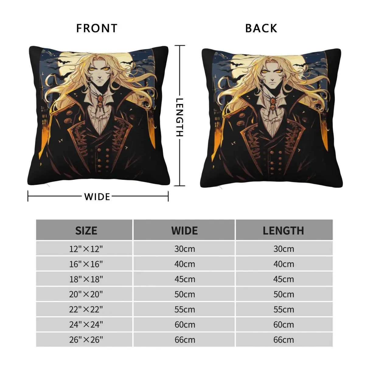 Alucard Castlevania Pillowcase Polyester Linen Velvet Pattern Zip Decorative Pillow Case Car Cushion Cover