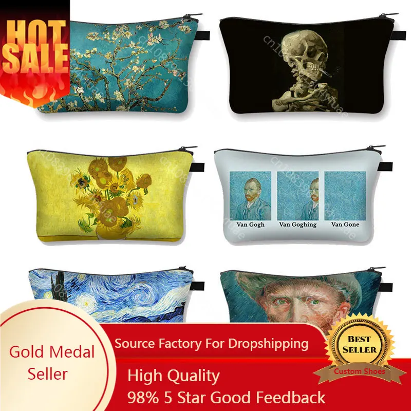 Van Gogh Art Cosmetic Bag Women Fashion Makeup Bag Starry Night/girasole/Lady Cosmetic Case