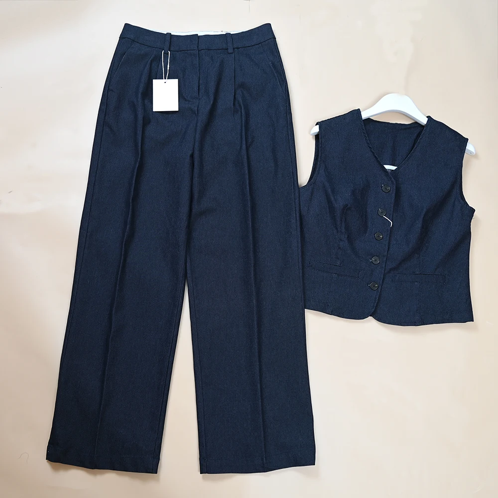 

Fall New Sle Casual Loose V-Ne Svel Suit Vest + Long Pants Faionable Two-Piece Set for Women