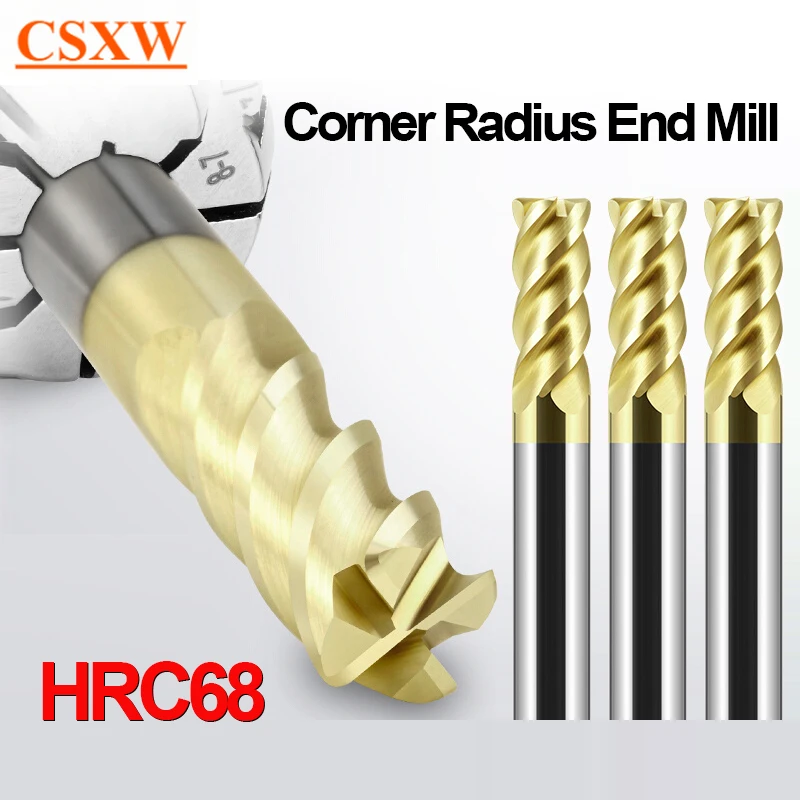 

4 Flutes HRC68 Corner Radius End Mill 245 6 7 8 Alloy Carbide Milling Tungsten Steel Milling Cutter CNC R Bullnose Cutter Tools