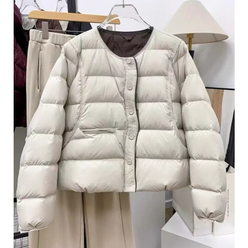 Women's Short Down Jacket 2025 Winter New Arrival Round Neck Simple Loose Fit Slimming Thickened Warm Coat for Women