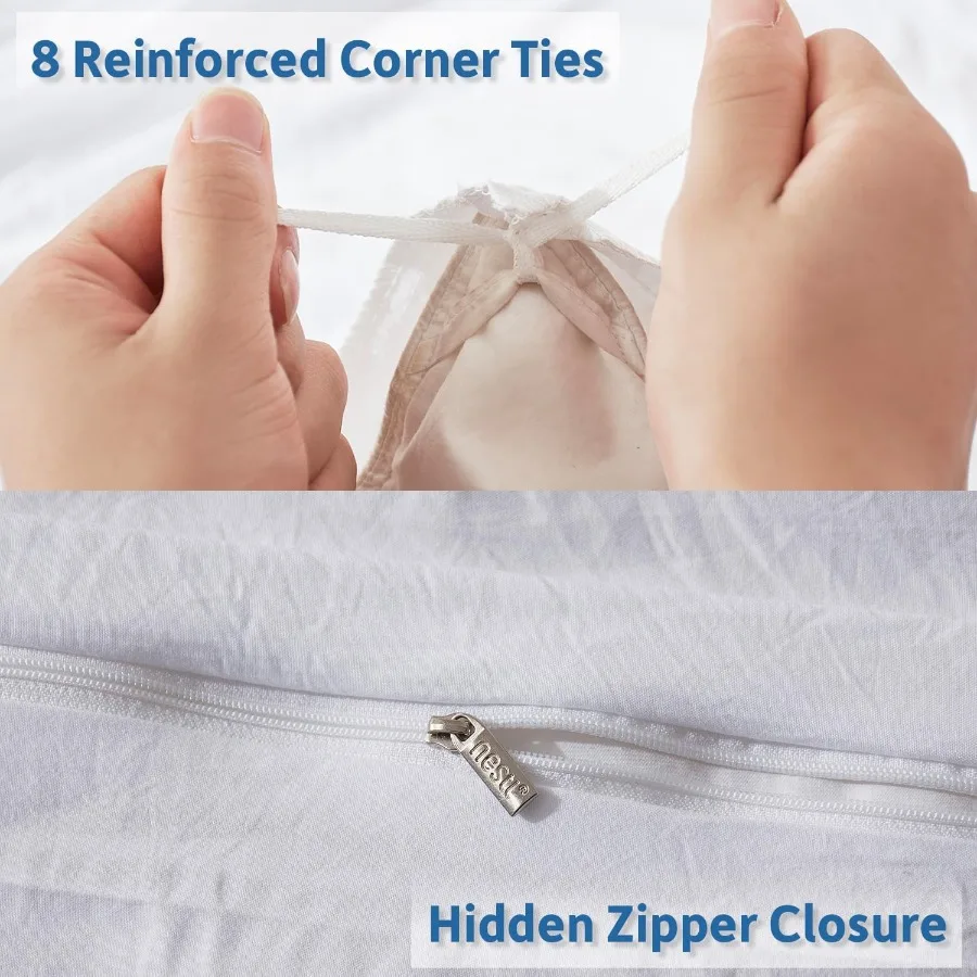 مجموعة غطاء لحاف الملكة لغرف النوم الحديثة طقم مكون من 3 قطع بيضاء ناعمة مغسولة مسبقًا مع سحاب إغلاق يتضمن غطاء لحاف واحد مقاس 90 × 90 بوصة