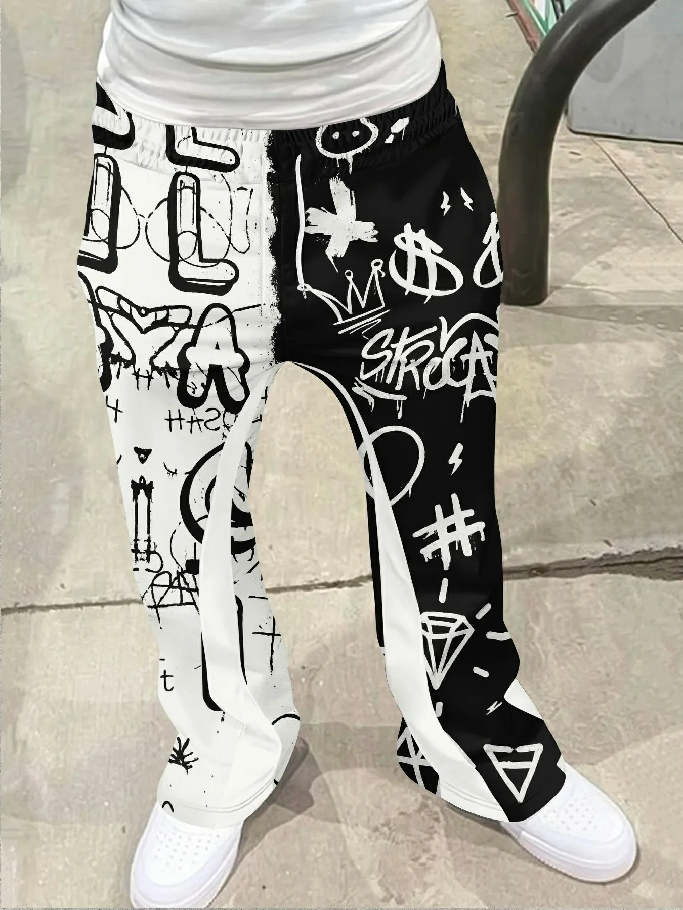

Y2k Flared Pants Men Loose 3D Casual Sweatpant Mid Waist Sporty Female Clothe Streetwear Hip Hop Vintage Artistic Graffiti Pants