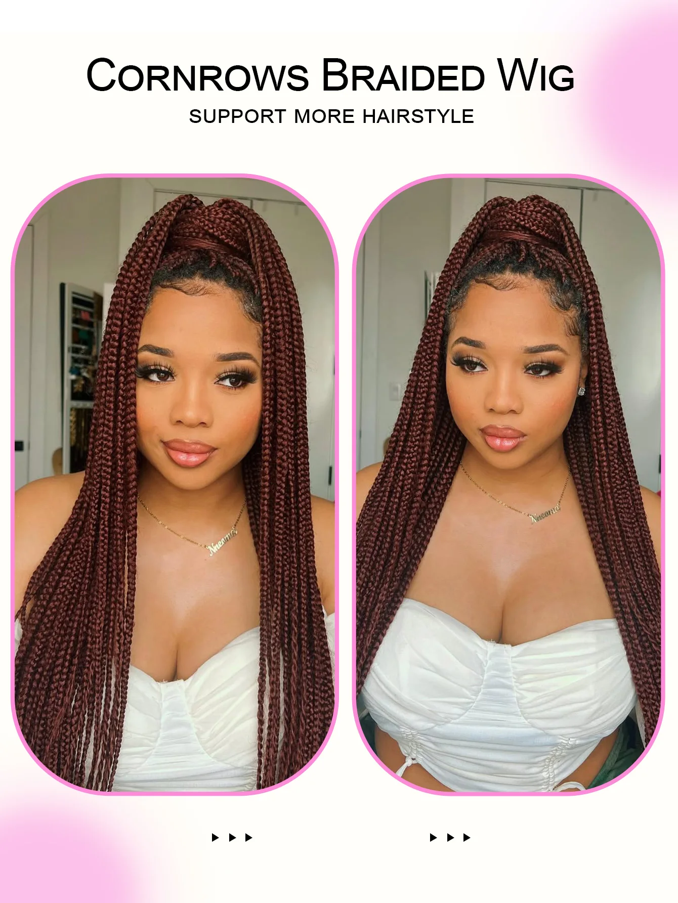 Synthetic Small Square Cornrows Braided Wigs Full Lace Knotless Box Braids Wig For Black WomenRed Burgundy Goddess Braiding Wig
