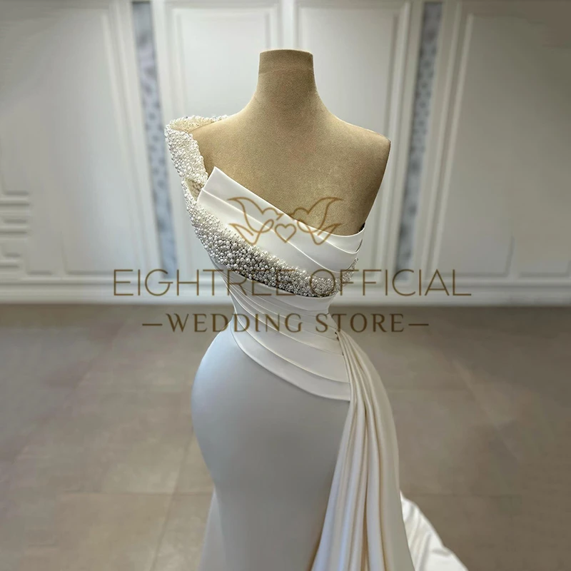 Eightree-Robe de mariée sirène formelle, robe de mariée en satin perlé, robe longue blanche Boho, mariage à la mode, tout ce qui est fait sur mesure