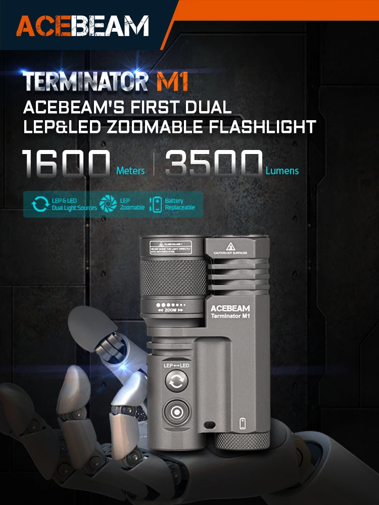 ACEBEAM Terminator M1 2.0 LED (Flutlicht) & Zoombare LEP-Taschenlampe 1620 Meter Ultra-Langstreckenreichweite 3900 Lumen Taschenlampen