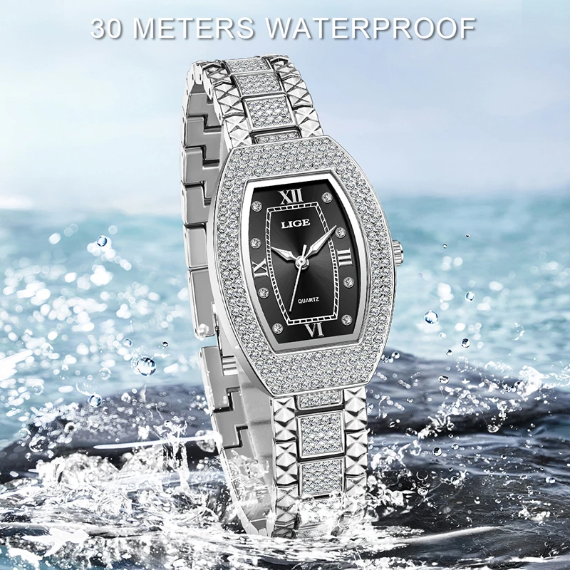 

LIGE 2025 бриллиантовые женские часы, элегантные модные кварцевые наручные часы, водостойкий стальной ремешок, роскошные женские часы, подарки Reloj Mujer