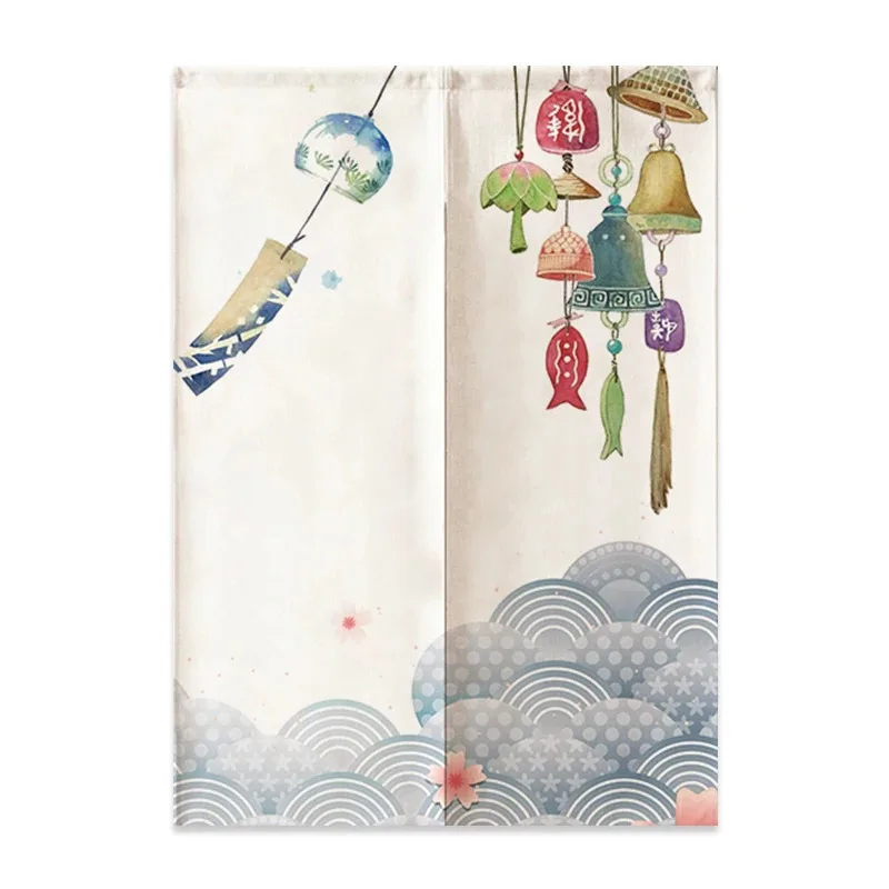 VIKAMA Privacy Screen Curtain Japanese-Style Warm Curtain Traditional Mount Fuji Wave Pattern Ideal for Bedroom Home Decor