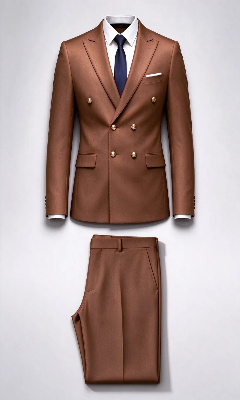 2026  Brown Men Suits 2 Pieces Slim Fit Peaked Lapel Double Breasted ternos masculinos completo Jacket+Pants Customized