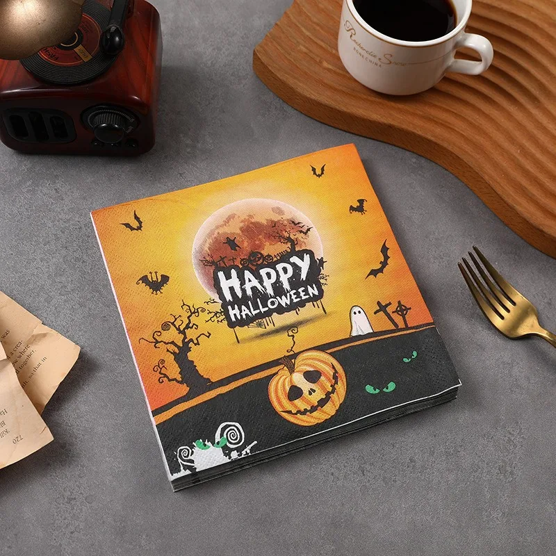 

20Pcs/Bag 33x33cm Happy Halloween Printed Disposable Paper Home Table Dinner Tissues Party Decorative Cocktail Napkins
