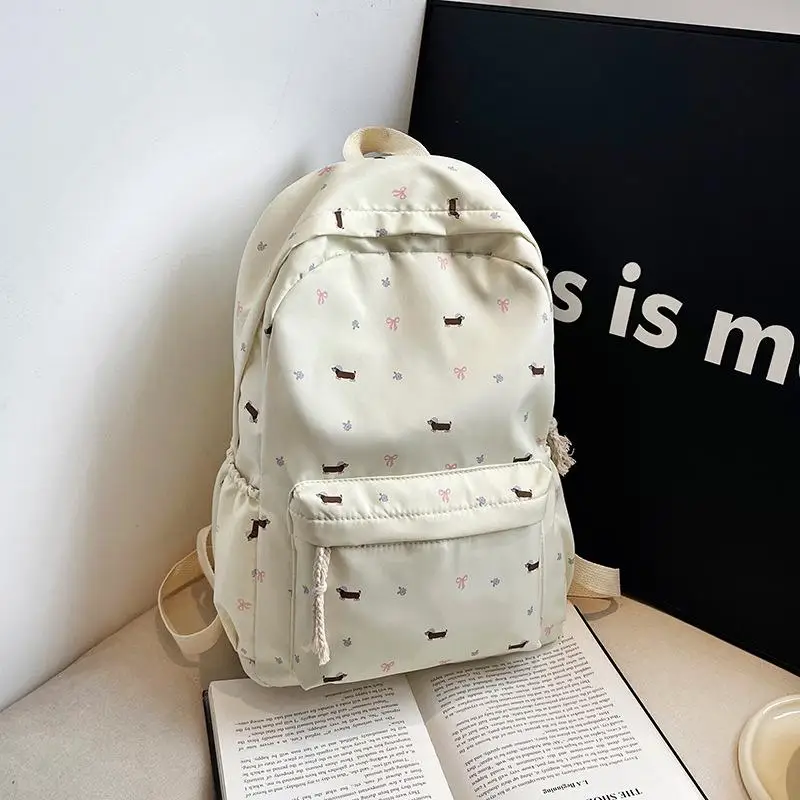 Cute Printed Puppy Dachshund College Style Backpack Student Schoolbag Portable Large Capacity Travel Bag Girly Bag Birthday Gift