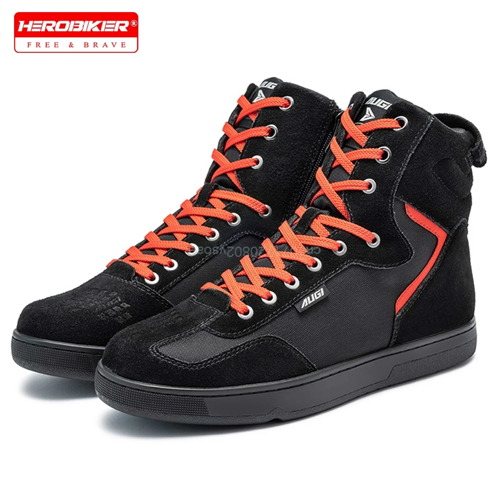 

Men Motorcycle Riding Shoes Daily Casual Short Boots Black Grey Flat Shoes Sneakers Cycling Anti-collision Anti-slip Protection