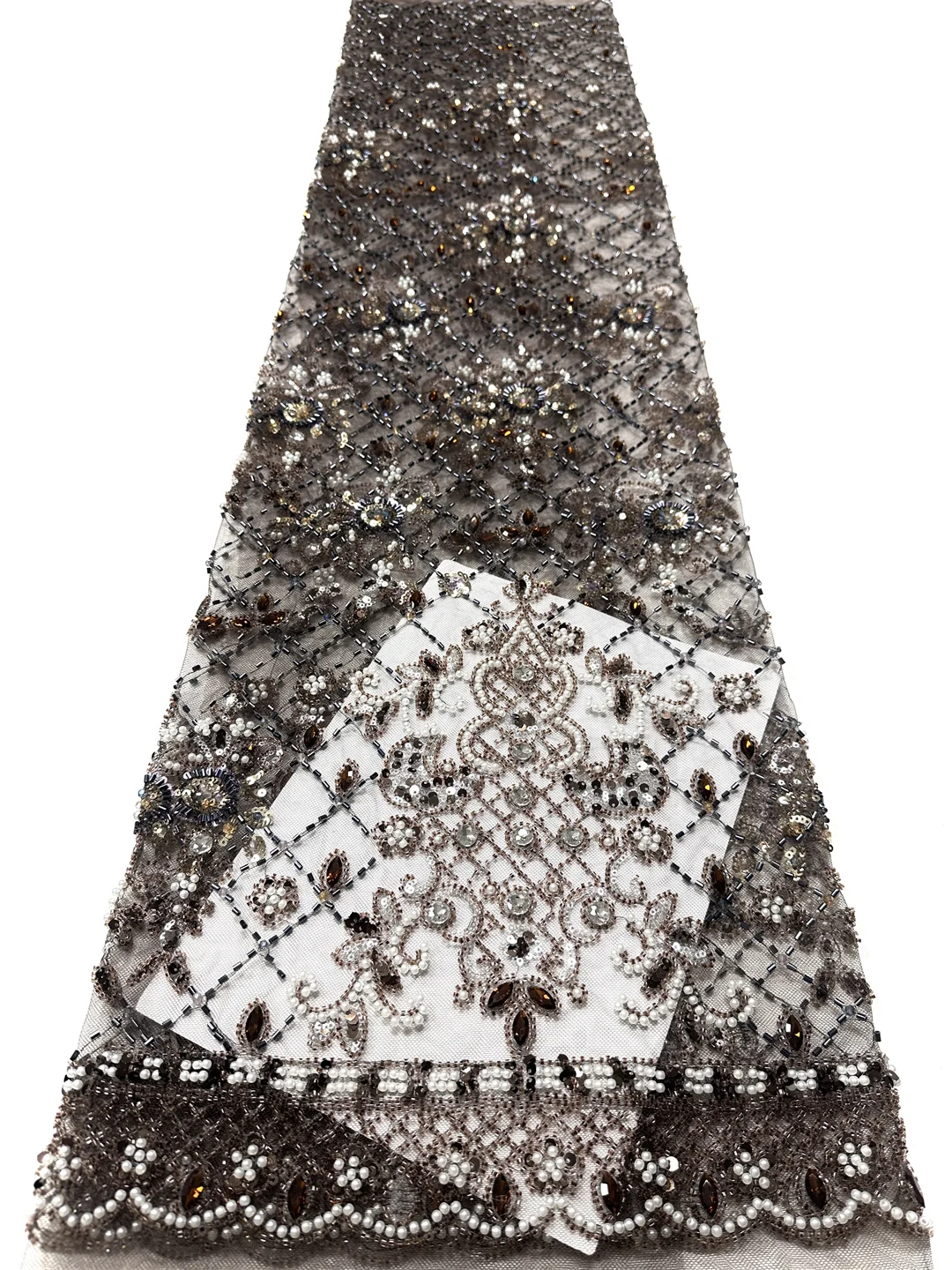 

Элитная сетчатая ткань с пайетками и кружевом 2026: высококачественное африканское кружево ручной работы с бисером, 5 ярдов, французское, для женских вечерних платьев и шитья