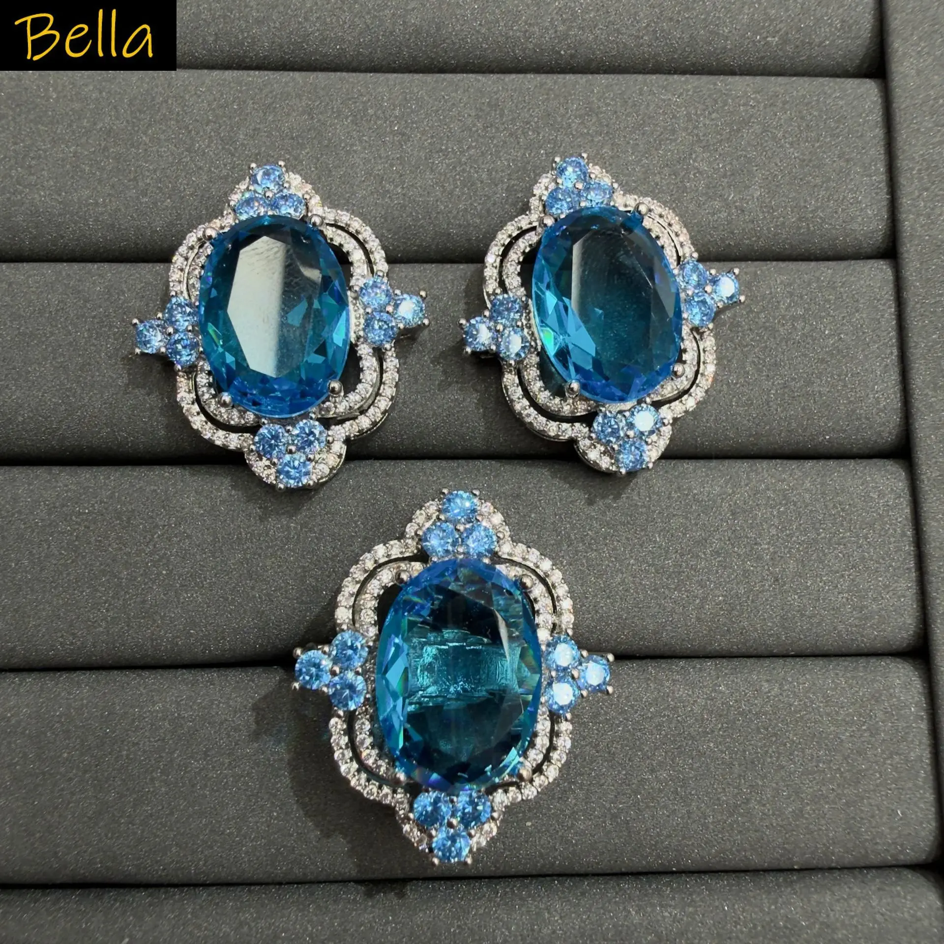 

Purple Pink Green Blue CZ Jewelry Set Earrings and Ring Silver Plated shiny Vintage Style women stud earrings open ring