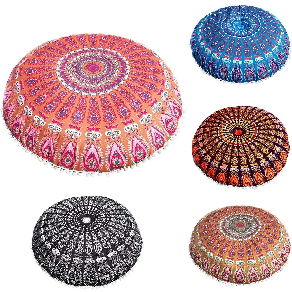 Mandala Floor Pillows Case Bohemian Meditation Cushion Cover Round Flower Print Pouf Retro Boho Tapestry Cover Cases 2pc/lot