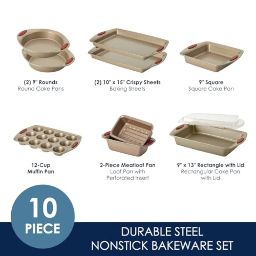 Kitchen nonstick bakeware set, aluminum with black coating, 10-piece for baking versatility and easy release