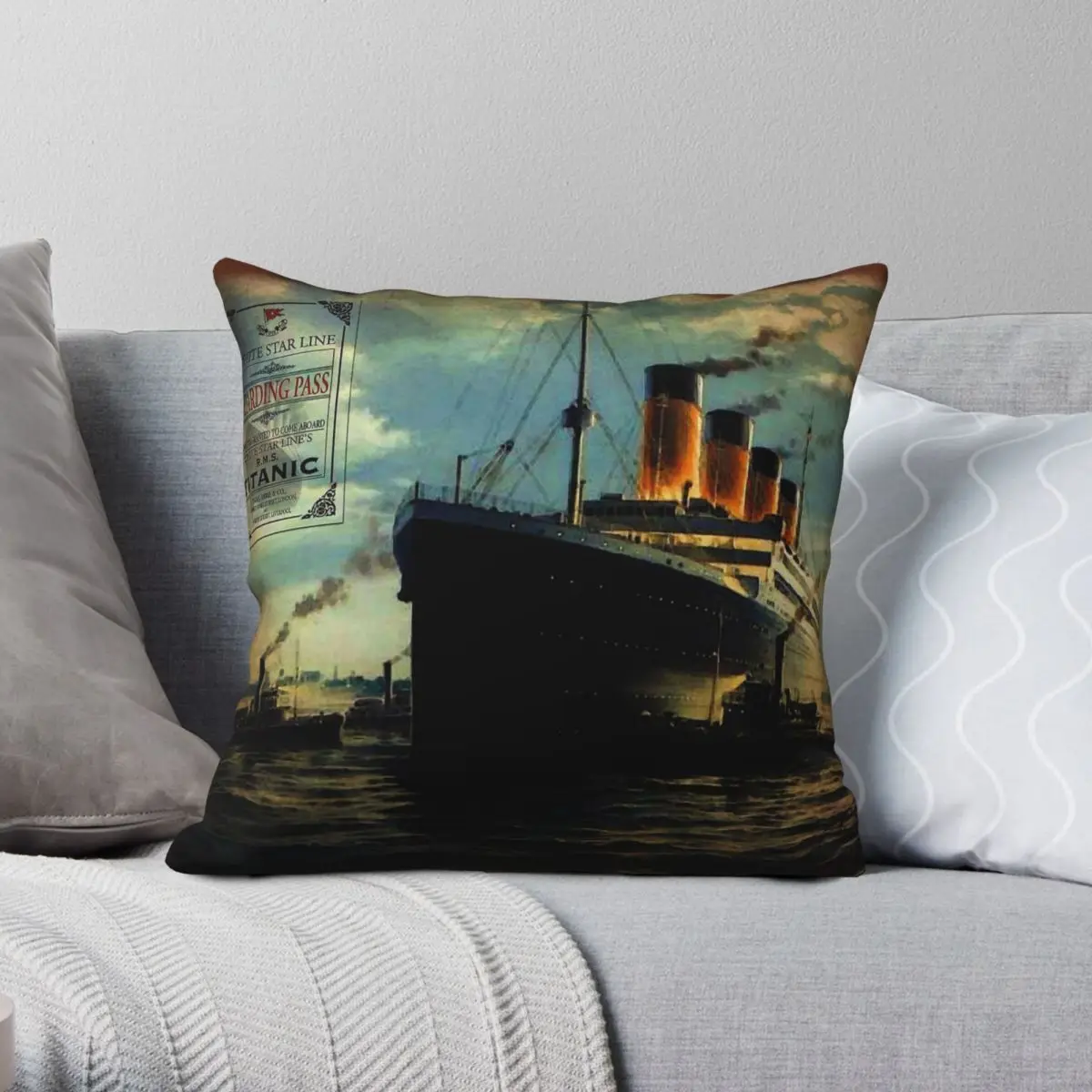 Vintage Titanic Ship Boarding Pass Pillowcase Polyester Linen Velvet Pattern Zip Decorative Throw Pillow Case Home Cushion Cover