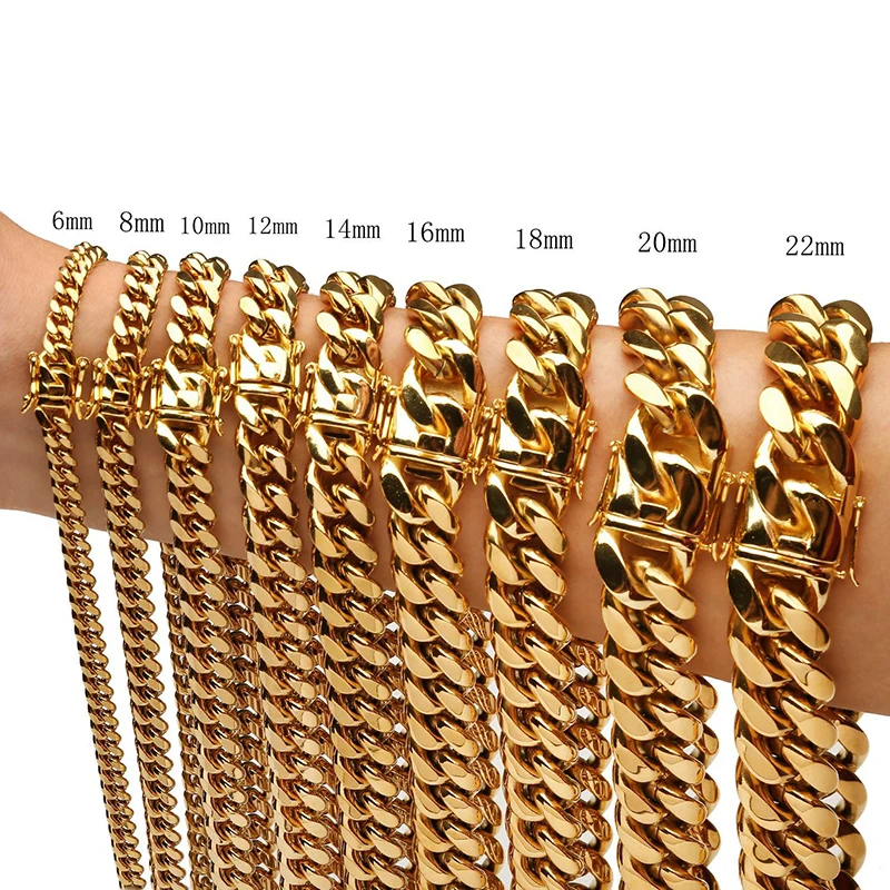 6mm-22mm Gold Silver Color Titanium Steel Cuban Miami Chains Necklaces Big Heavy Round Link Chain for Men Hip Hop Rock jewelry