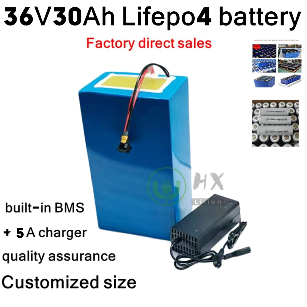 HX-Batterie aste au lithium pour karts électriques, batterie veFepo4, chargeur 5A, scooter trike, Go-kart, 1500W, 36V, 30Ah