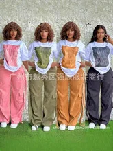 2 Piece Women Set Dashiki African Clothes Summer Autumn New Fashion Short Sleeve Top And Pants Suit Party Lady Matching Sets