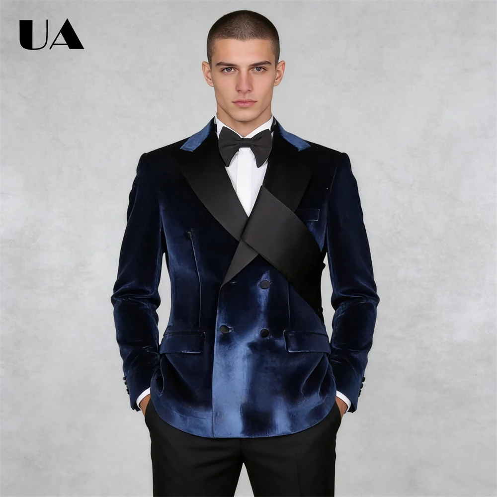 

Soft Velvet 2-Piece Suit Set for Men, Double Breasted Slim Fitting Jacket Pants Made-to-Order Men Tuxedo Suit Dresswear