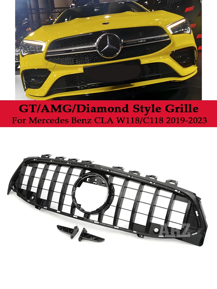 Front Bumper Panamericana Diamond AMG GT Grille For Benz CLA W118 C118 X118 CLA180 200 250 CLA45 35 2019-2023 Car Accessories