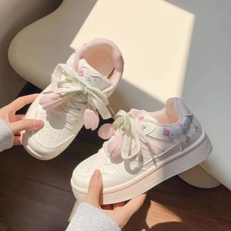 2026 Spring Autumn Girls Fashion Floral Soft Sole Breathable Mesh Sneakers Kids Trendy Ventilated Skate Shoes