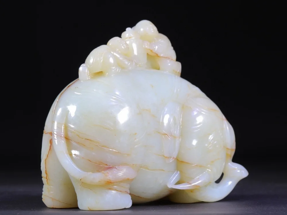 CHINESE QING DYNASTY 100% NATUURLIJKE HOTAN WITTE JADE HANDGESNEDEN OLIFANT STANDBEELD