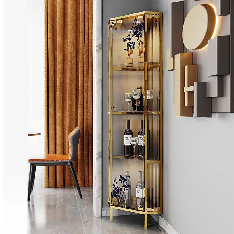 High-end light luxury glass corner cabinet modern simple living room  triangular locker dining