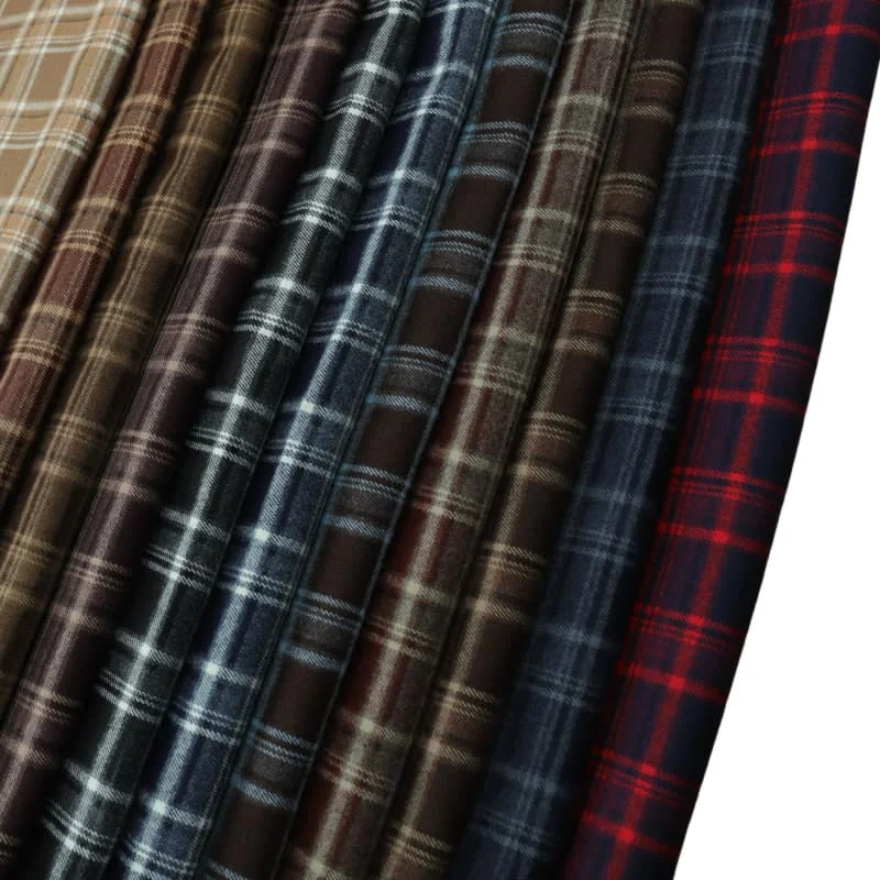 1meter Vintage Plaid Brushed Twill Fabric Slight Stretch Unisex Retro Streetwear for Shirt Jacket Pants DIY Sewing Accessories