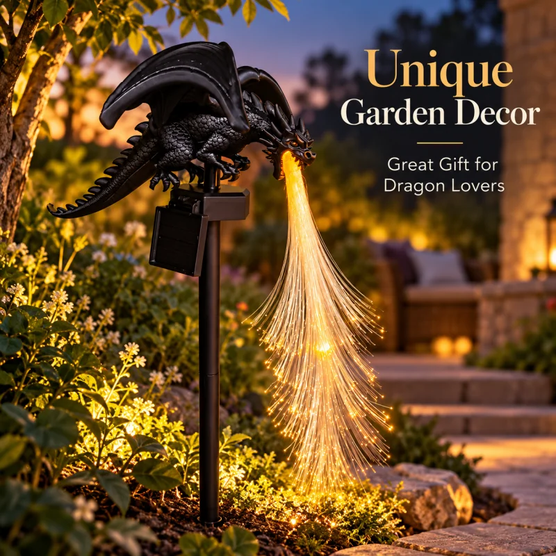 Solar Dragon Garden Light Outdoor Fiber Optic Fire Breathing Dragon Statue Decorative Yard Lamp for Patio Lawn Decor view 4