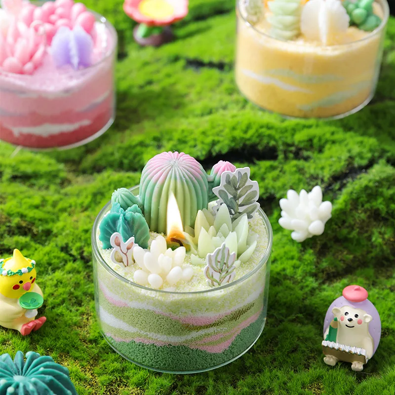 Succulent Cactus Shape Scented Candles Diy Aromatherapy Candle Art Sand Painting Granulated Colorful Velas Decorativas Home Deco