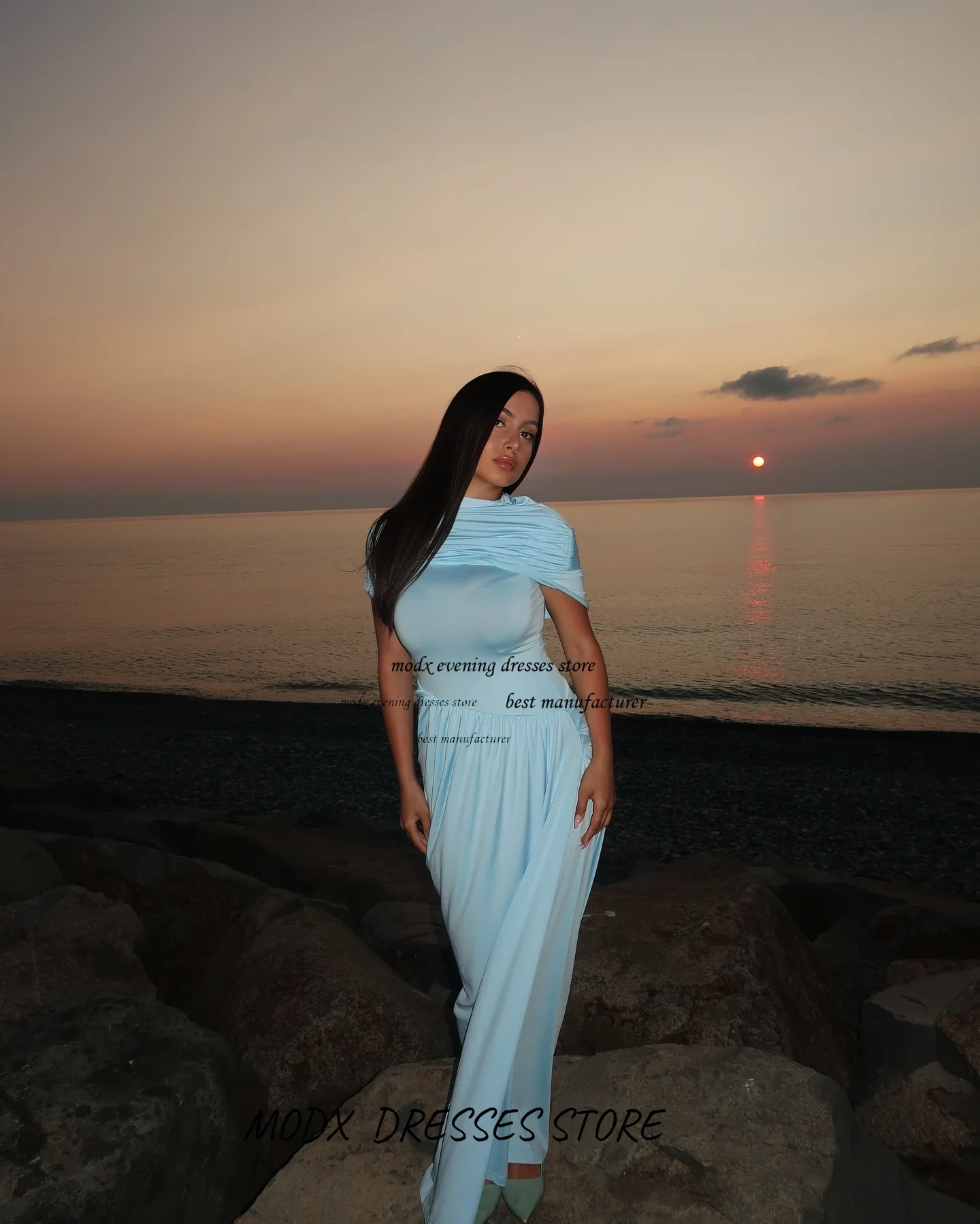 فستان ماكسي MODX من الساتان بكتف واحد مكشكش أنيق بقصة ضيقة فستان سهرة رسمي طويل حريري للنساء ملابس الحفلات الراقصة