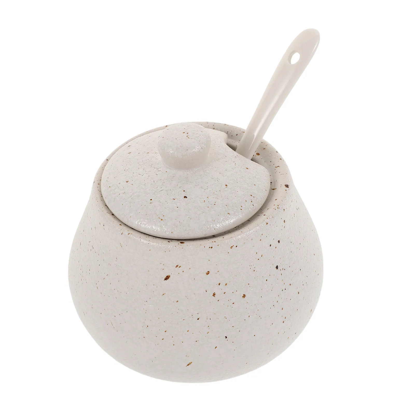 1Set Japanese Porcelain Condiment Set with Lid Spoon Elegant Ceramic Spice Container for Salt Sugar Wasabi High Temp Resistant