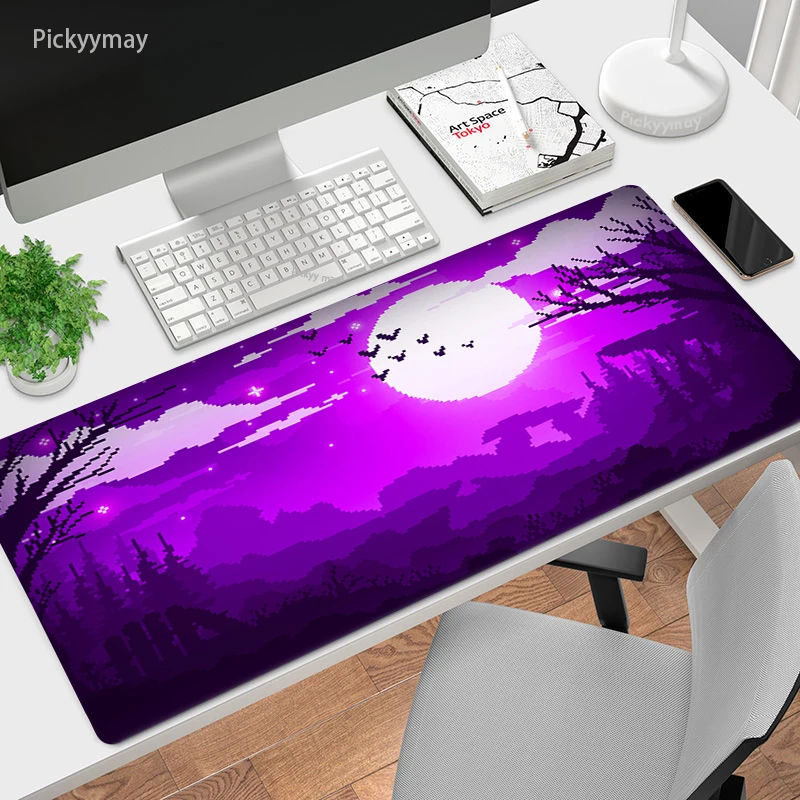 Pixel Scenery Art Large Size Mouse Pad Cute Natural Rubber PC Computer Gaming Mousepad Desk Mat Locking Edge For Office Kawaii