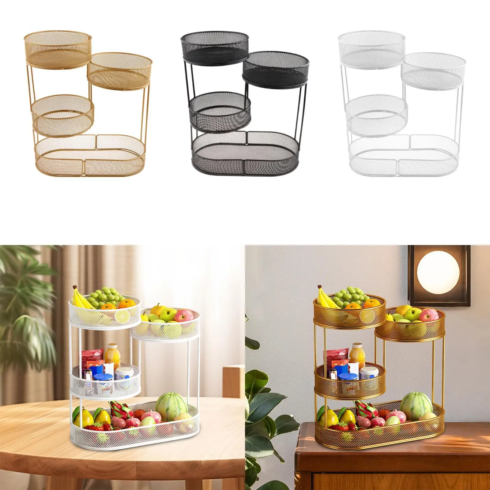 Countertop Fruit Basket Fruit Bowl Holder Kitchen Organizer Wire Basket Stand 4 Tier for Vegetable Fruit Pantry Dining Room