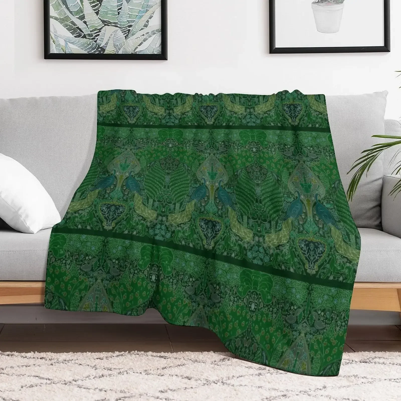 Peacock Art Deco/Art Nouveau in Arsenic Green Throw Blanket Baby warm winter Hairys Blankets