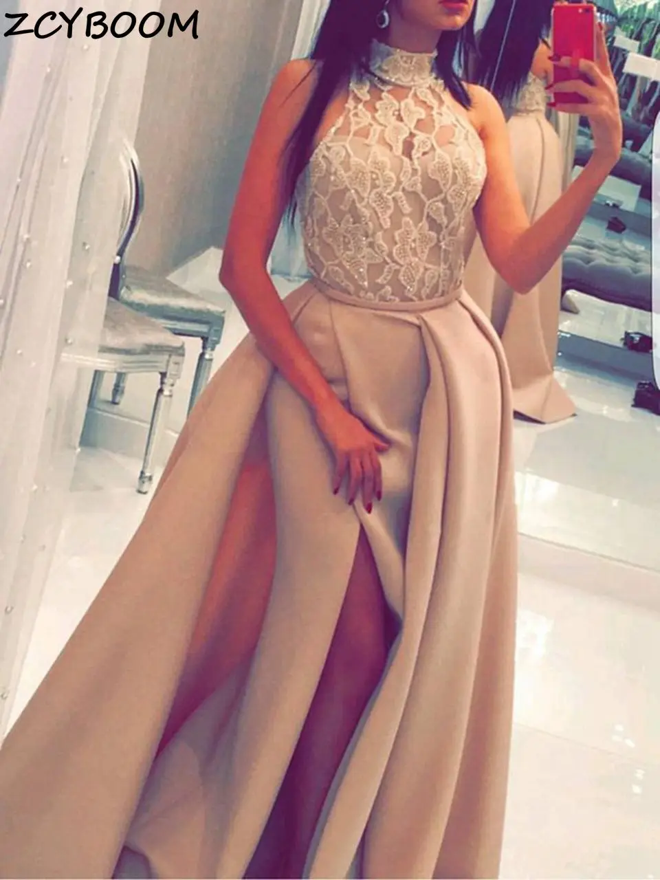 Halter Neck Mermaid Evening Dresses 2023 Women Formal Party Elegant Appliques Lace Vestido De Gala Long Graduation Prom Gowns