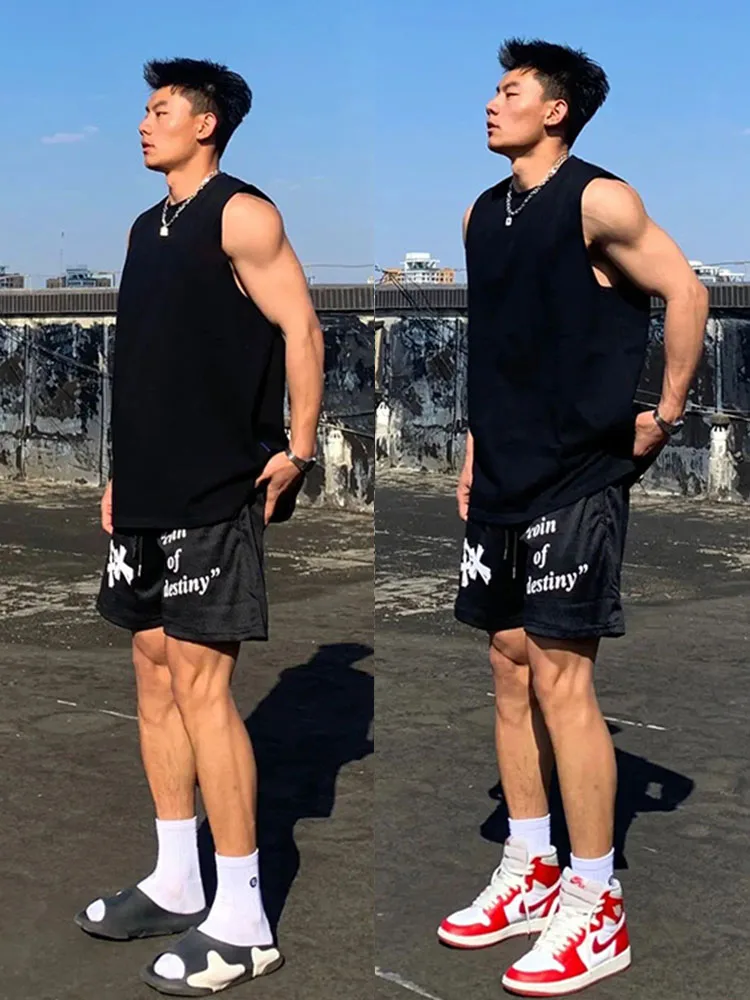 

American Sle Heavyweight Pure Cotton Tank Top Men's Summer Trendy Brand Bla Svel T-irt Loose Sports Base Layer Sw...