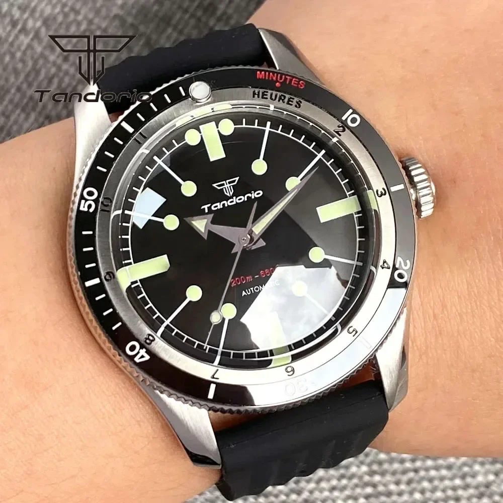 Tandorio 40mm Fashion Automatic Watch for Men Double Domed Sapphire Crystal 20bar NH35A PT5000 Movt 120 Clicks Bezel Luminous