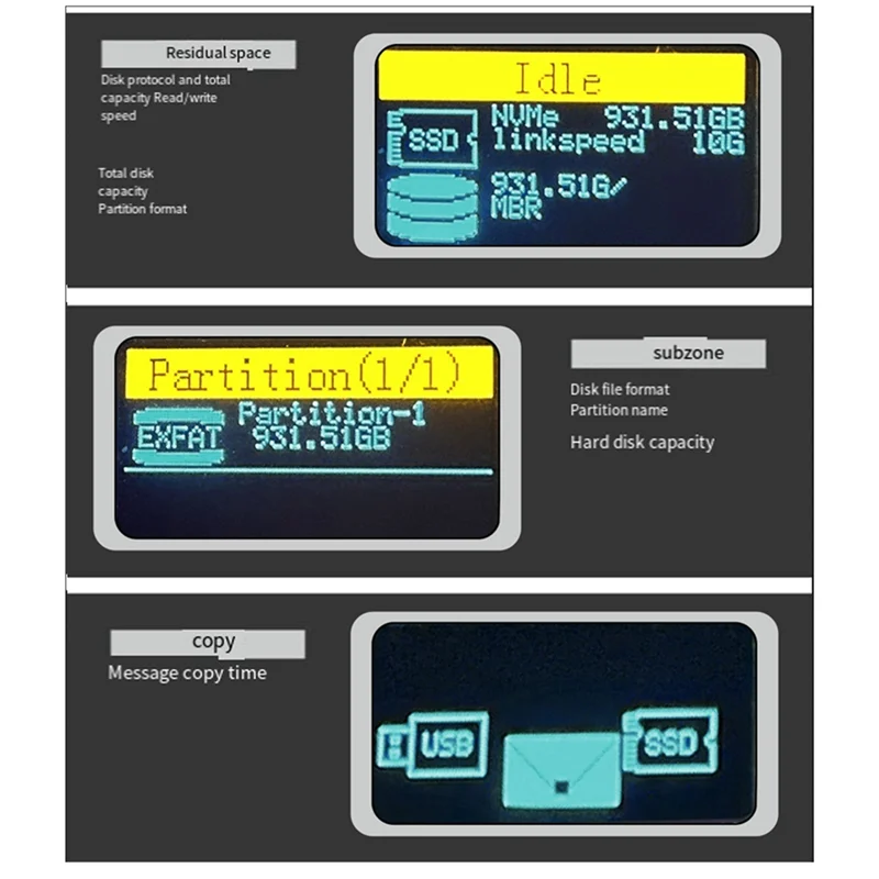 

A92Z Smart Display M.2 Твердотельный мобильный жесткий диск Коробка жесткого диска 10 ГБ Двойной протокол Nvme/Sata Корпус из алюминиевого сплава