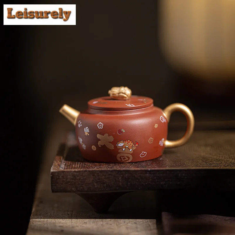 100ml Great Fortune Purple Clay Hundred Wealth Teapot Aesthetic Tea Infuser Pot Tea Soaking Kettle with Strainer Tea Ceremony