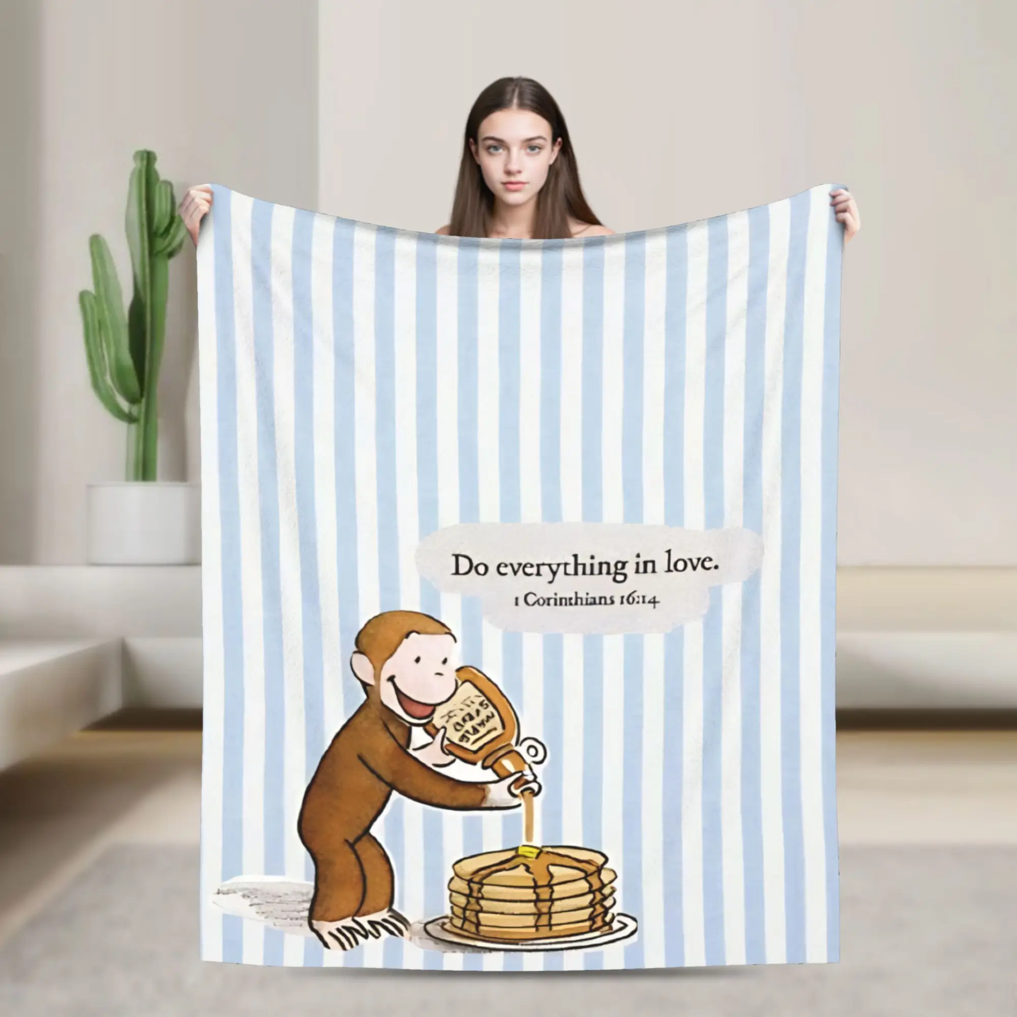 Curious George Pancakes  Knitted Blanket Velvet  Lightweight Thin Throw Blankets for Bedding Couch Bedroom Quilt