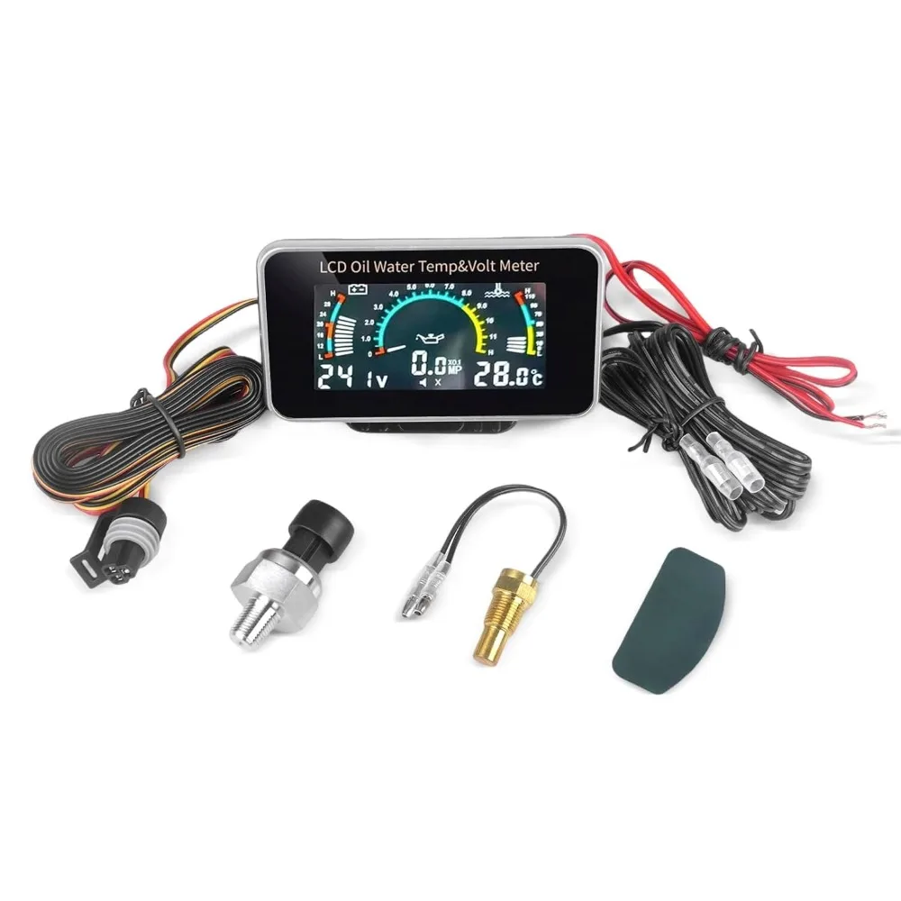 Compteur numérique LCD 3-en-1 pour voiture, jauge de pression d'huile, de tension et de température de l'eau, instrument universel 9-36V pour voiture/camion/SUV/camping-car