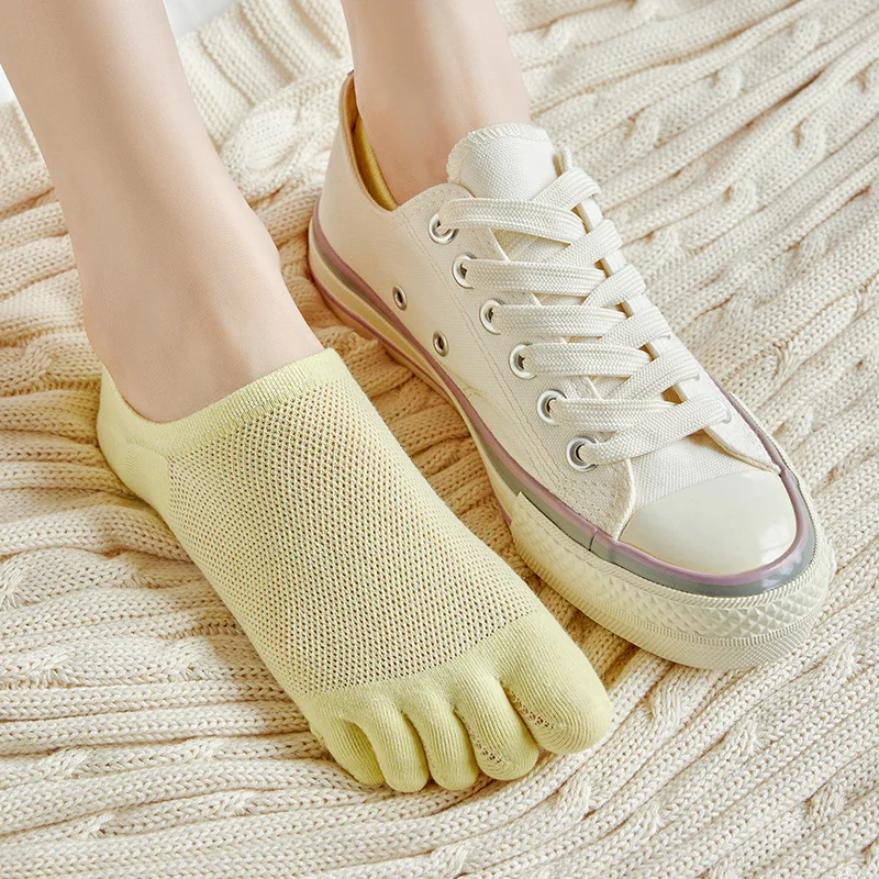 3 Pairs Woman's Five-Finger Socks Spring Summer Fashion Cotton Boat Sock Mesh Breathable Deodorant Invisible Sox Ropa De Mujer