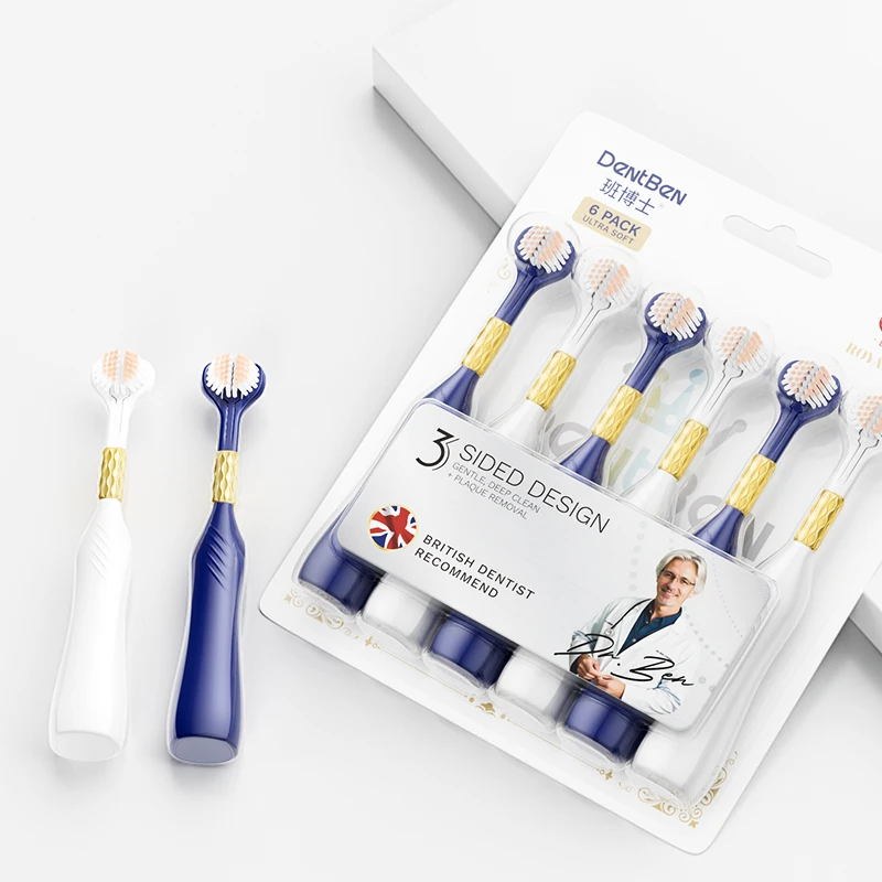 6-Piece Set Dr. Ban's Advanced Soft-Bristle Three-Sided Toothbrush, 360-Degree Full Coverage for Deep Cleaning, Gentle on Gums, Giant Toothbrush for Adults, Family Pack of Six
