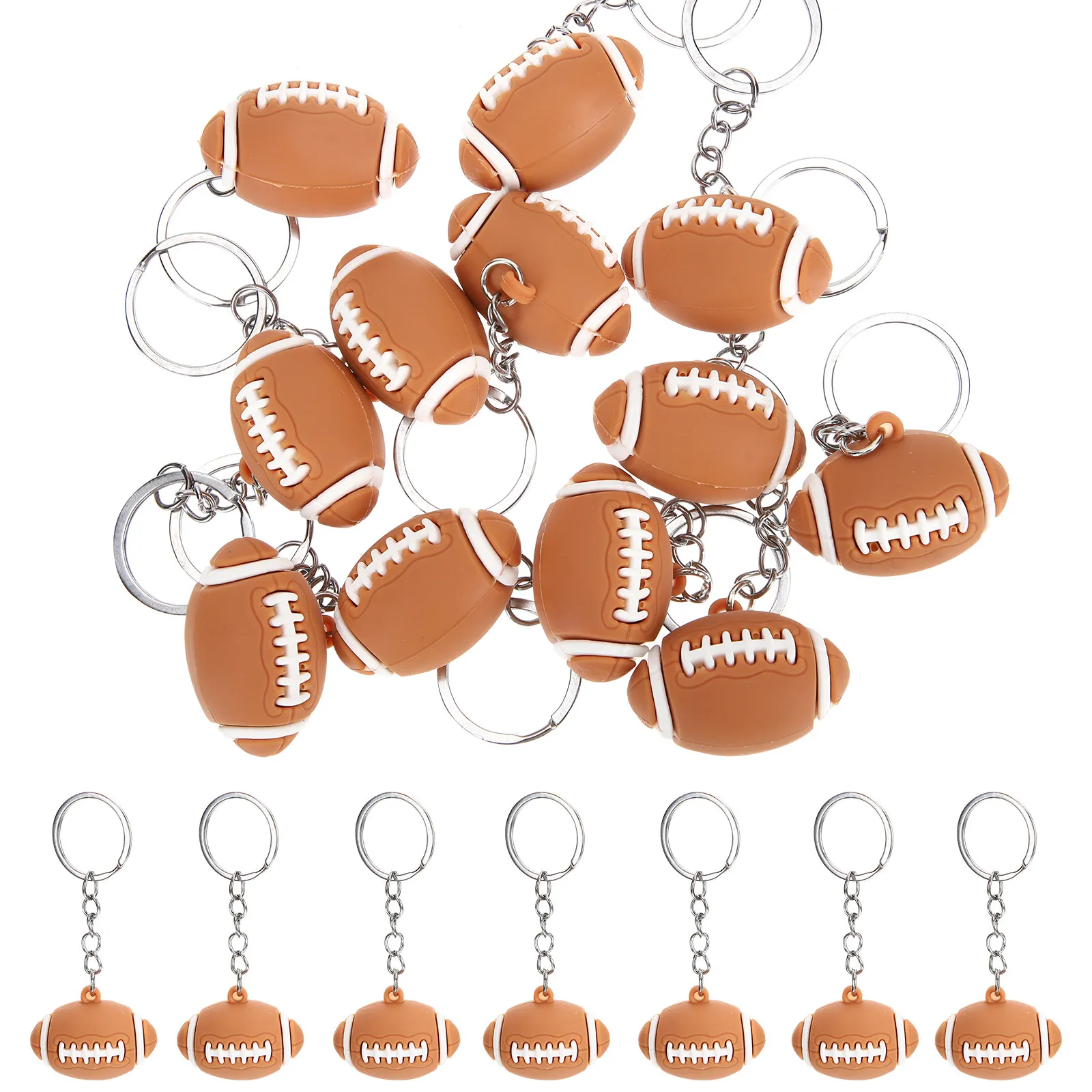 12 Pcs Football Keyrings Rugby Keychain Sport Vintage Rugby-themed Sports Decoration Orange
