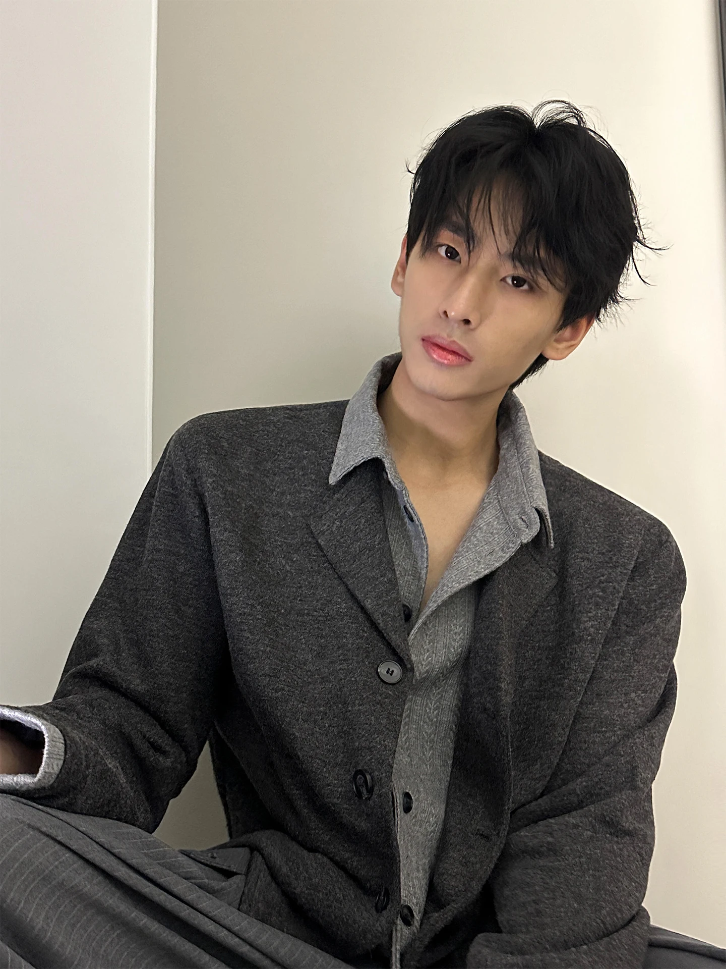 

Ay Wheat Spike вязаный открытый кардиган с вышивкой, мужской осенний свитер в клетку с воротником-стойкой High nce Sense Jaet