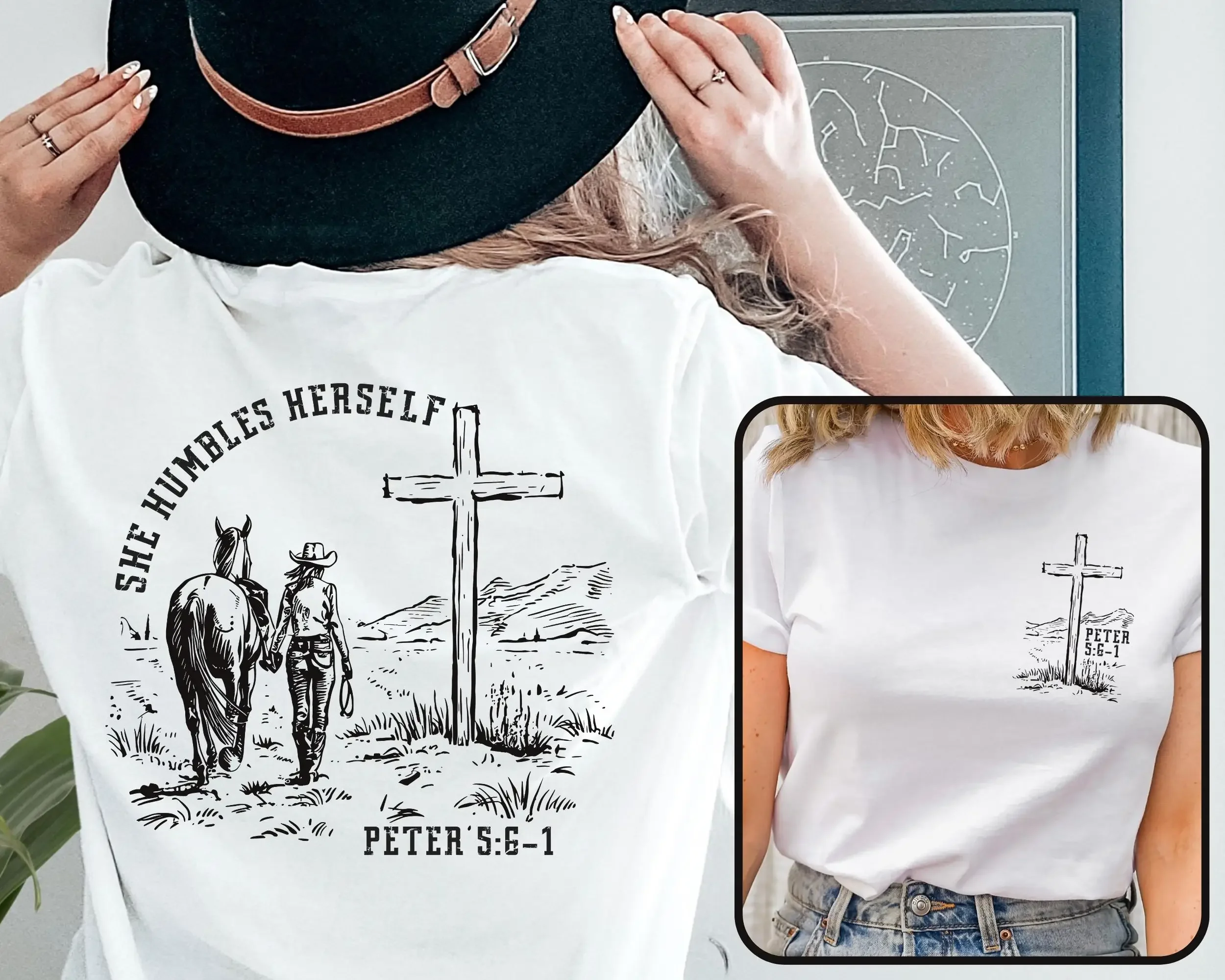 She Humbles Herself Peter 5 6 1 Bible Verse T Shirt Christian Country Cowgirl Retro Western
