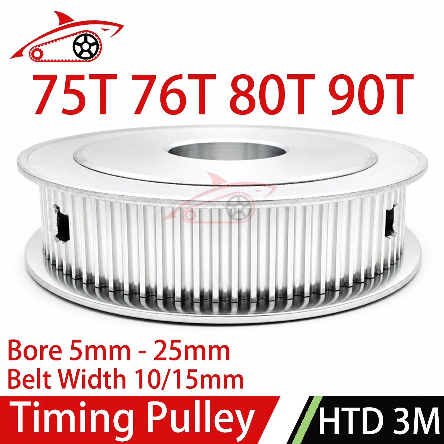 HTD 3M Timing Pulley 75Teeth 76Teeth 80Teeth 90Teeth Bore 5mm-25mm Belt Width 10/15mm HTD 3M 75T 76T 80T 90T Synchronous Pulley